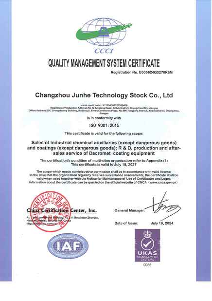 La Cina Changzhou Junhe Technology Stock Co.,Ltd Certificazioni